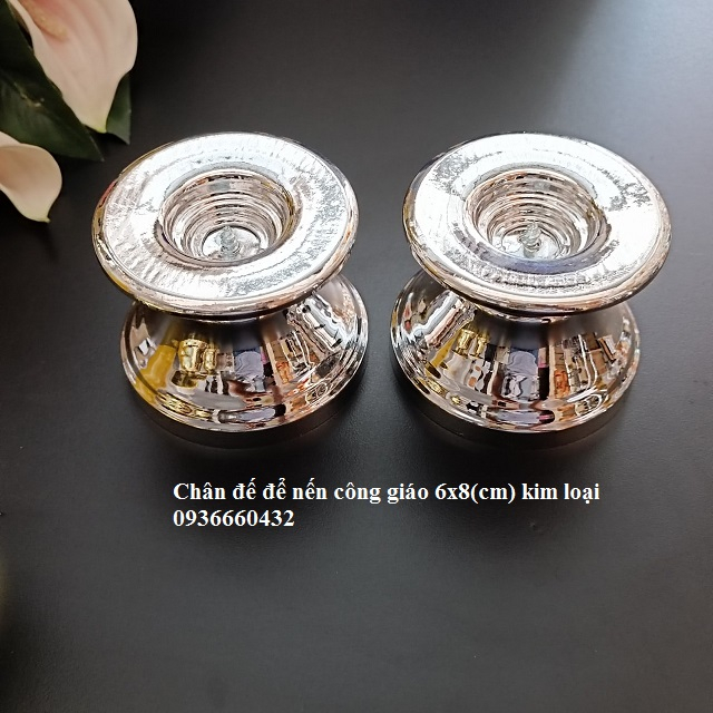 Chân đế để nến công giáo kim loại 6x8(cm) có 2 màu vàng và màu trắng bạc quà tặng công giáo