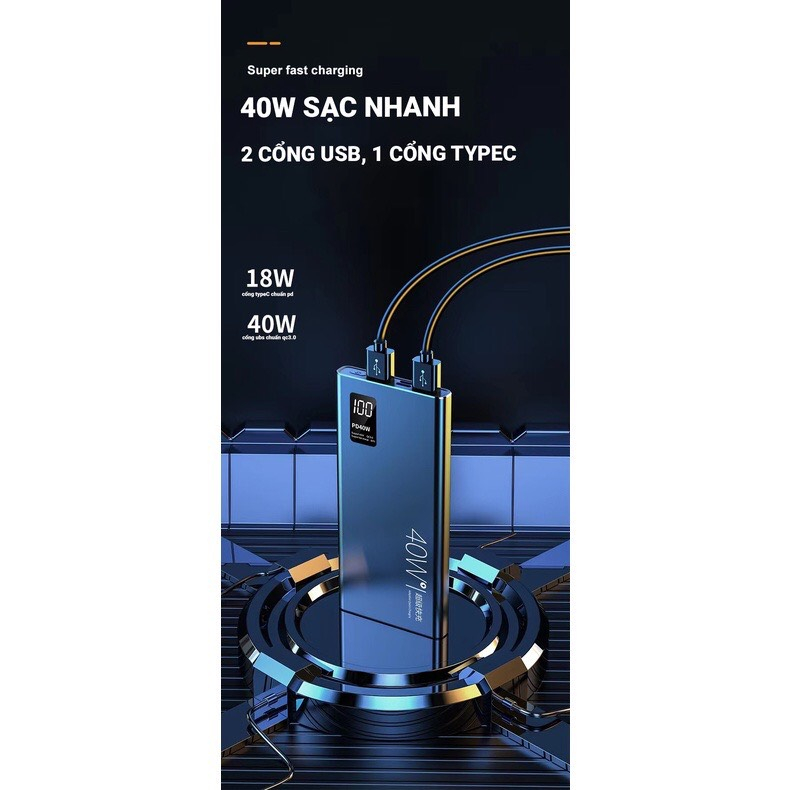 Pin Sạc Dự Phòng 20000mah Sạc Nhanh 40W Màn Hình LED Hiển Thị Pin