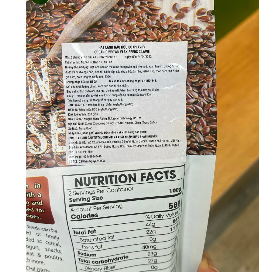 Hạt LANH NÂU hữu cơ C'LAVIE 200g-XanhSam Natural Organic