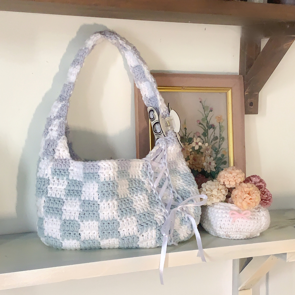 CHECKERED BAG.Túi len caro GND handmade