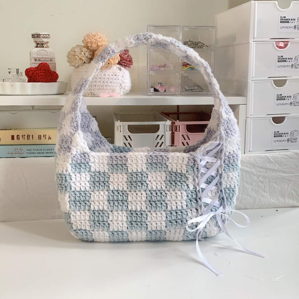 CHECKERED BAG.Túi len caro GND handmade