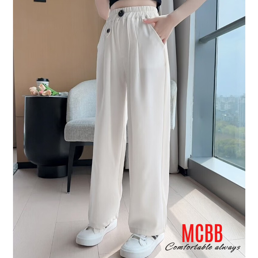 MCBB - 24-49 Kg Quần Ống Rộng Bé Gái Lưng Cao Quần Dài Cho Bé Gái Quần Suông Cho Bé Gái Tây Đen Trắng Quần Bé Gái Trẻ Em