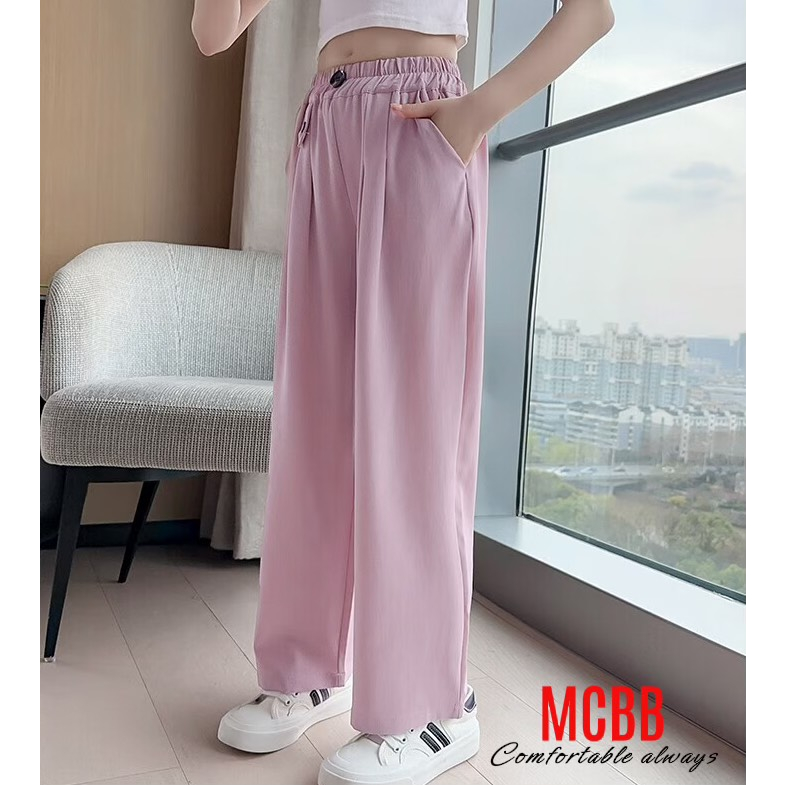 MCBB - 24-49 Kg Quần Ống Rộng Bé Gái Lưng Cao Quần Dài Cho Bé Gái Quần Suông Cho Bé Gái Tây Đen Trắng Quần Bé Gái Trẻ Em