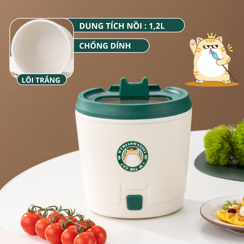 Nồi lẩu điện đa năng 1,2 lít ca nấu mì mini cho 1 người lòng nồi trắng chống dính