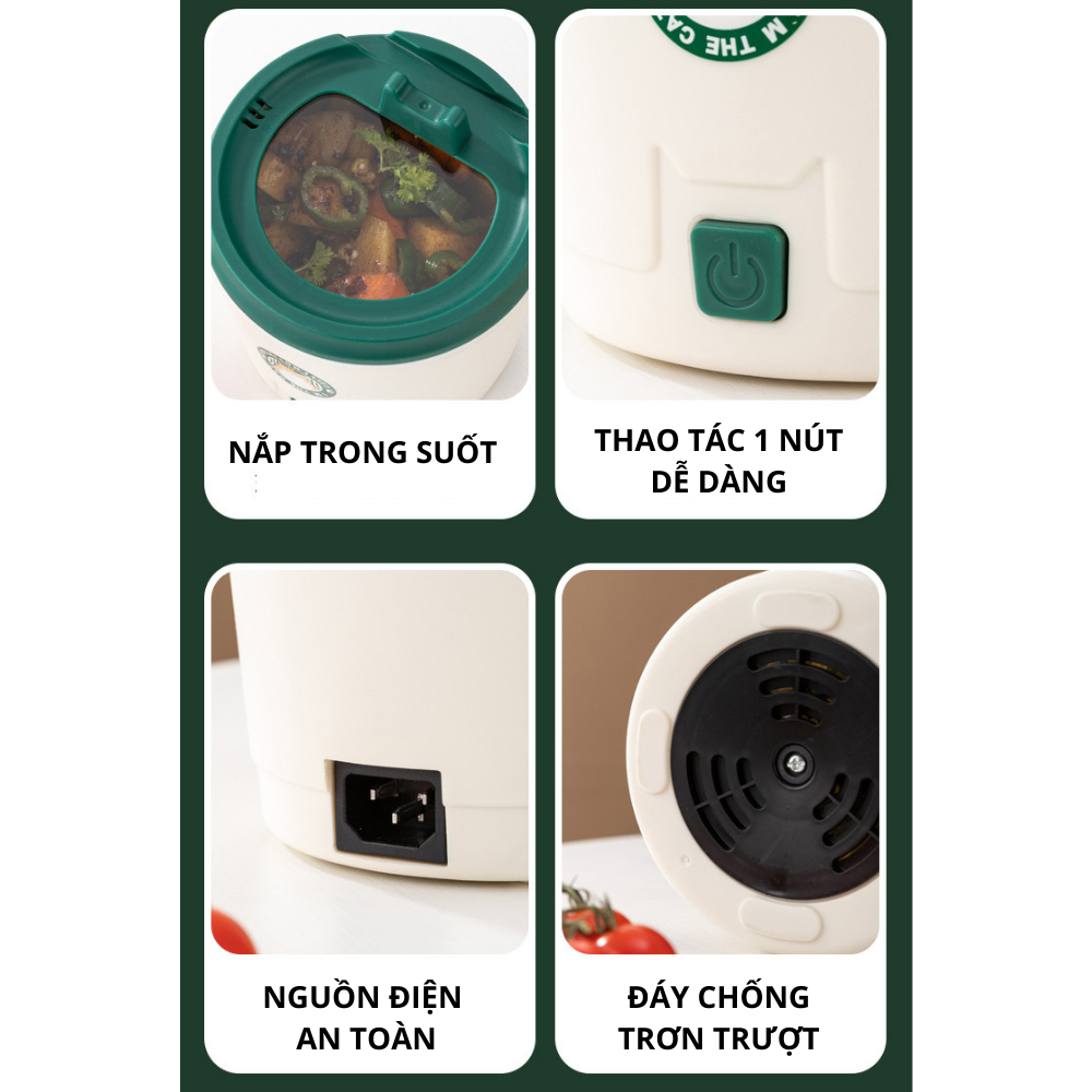 Nồi lẩu điện đa năng 1,2 lít ca nấu mì mini cho 1 người lòng nồi trắng chống dính
