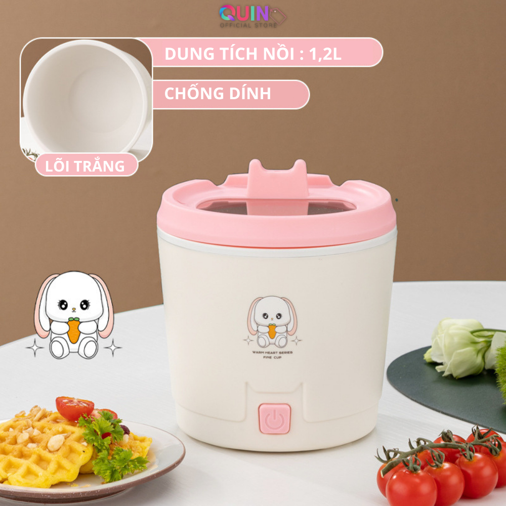 Nồi lẩu điện đa năng 1,2 lít ca nấu mì mini cho 1 người lòng nồi trắng chống dính