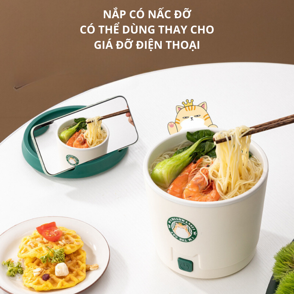 Nồi lẩu điện đa năng 1,2 lít ca nấu mì mini cho 1 người lòng nồi trắng chống dính