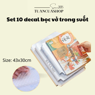 Bọc vở trong suốt, bọc sách giáo khoa - Combo 10 tờ decal bọc sách vở cho học sinh loại trong suốt 43x30cm