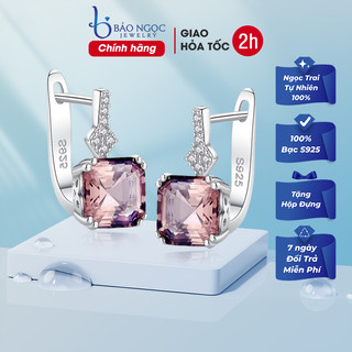 Bông tai bạc nữ 925 mặt đá vuông quý phái sang trọng thiết kế thời trang trẻ trung - B2390 - Bảo Ngọc Jewelry