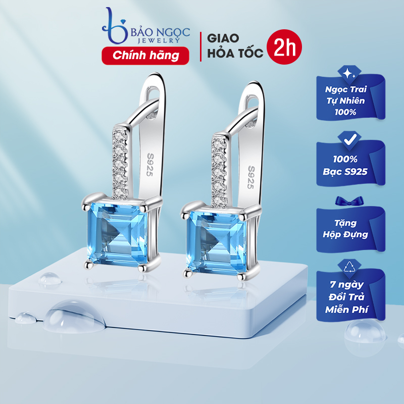 Bông tai bạc nữ 925 cao cấp đính đá màu xanh dương thiết kế thời trang đẹp dành riêng cho nữ - B2411 -Bảo Ngọc Jewelry