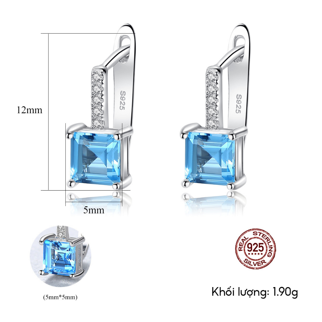 Bông tai bạc nữ 925 cao cấp đính đá màu xanh dương thiết kế thời trang đẹp dành riêng cho nữ - B2411 -Bảo Ngọc Jewelry