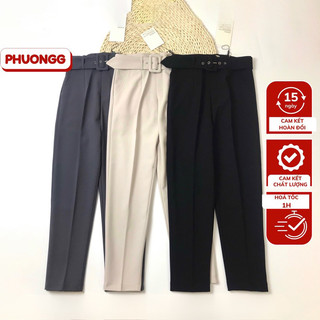Quần baggy nữ PHUONGG , chất vải vintex Hàn, phong cách công sở kèm đai vảI bản to