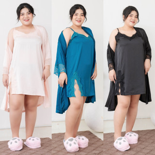 Set đầm ngủ lụa ren cao cấp có áo choàng bigsize - ac03