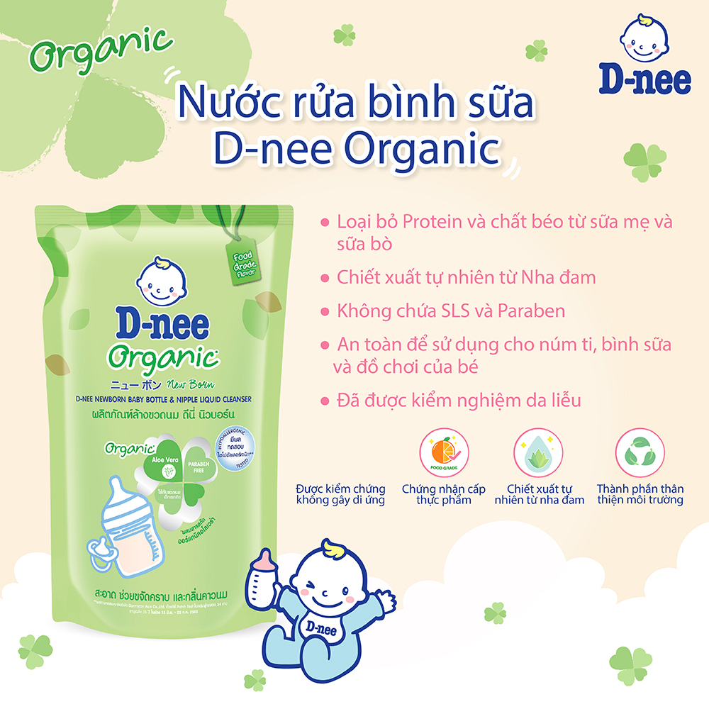 Nước rửa bình sữa D-nee Organic 550 ML (Túi) + Nước rửa bình sữa D-nee Organic 600 ML (Chai)