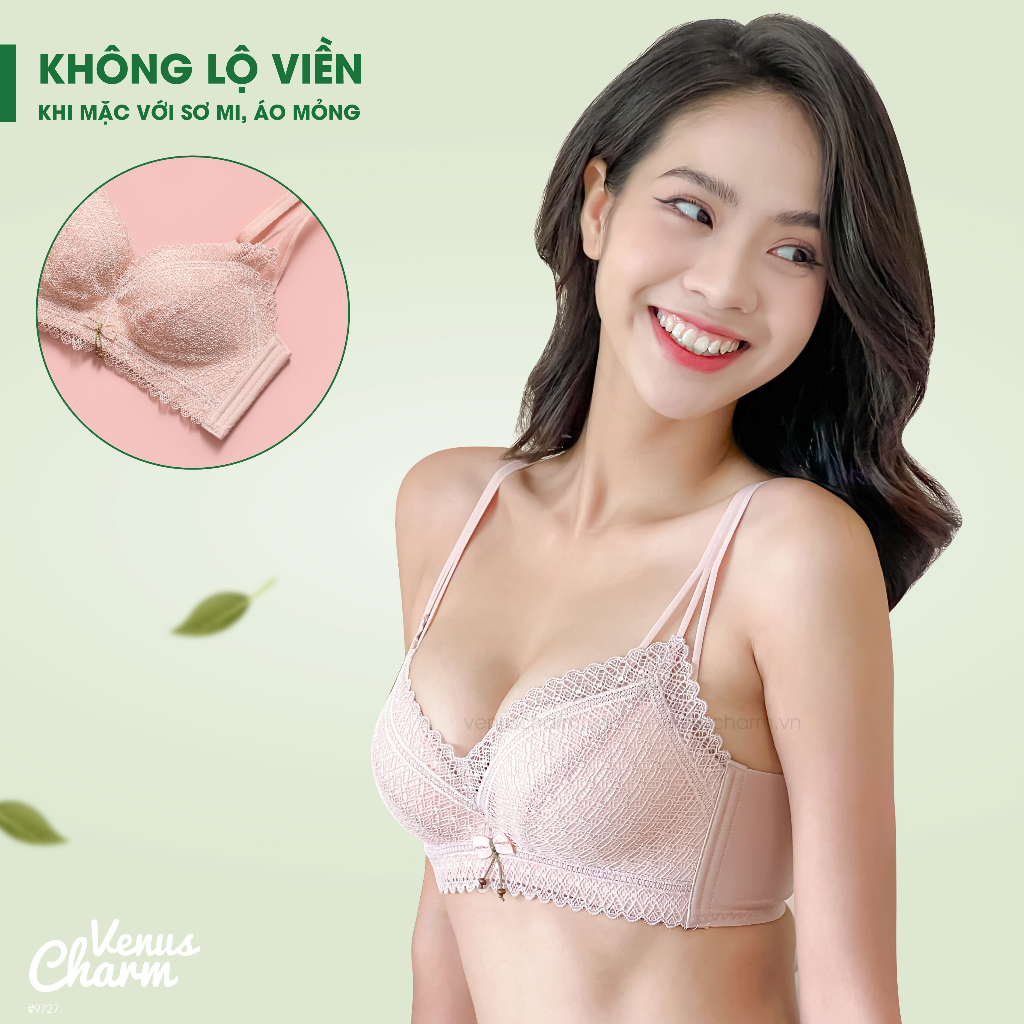 Áo ngực không gọng đệm dày 2.5cm họa tiết ren nâng ngực tạo khe tự nhiên thoải mái Venus Charm 9727