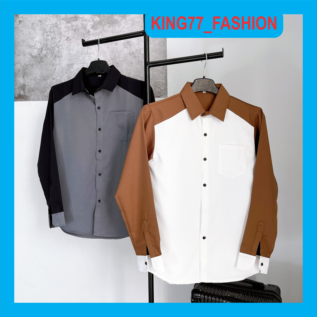 Áo sơ mi nam dài tay phối màu sang trọng, chất vải cotton lạnh dày dặn thoáng khí