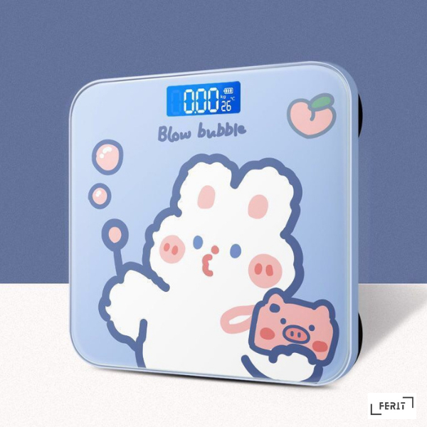 Cân điện tử mặt kính cường lực hình vuông SẠC ĐIỆN hoạt hình dễ thương cute