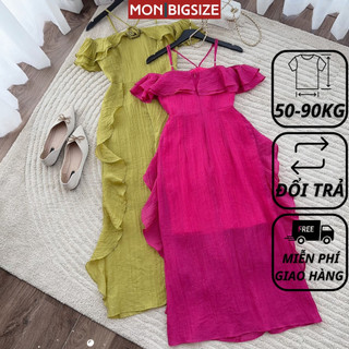 Váy bigsize nữ đầm dự tiệc đi chơi 2 dây cổ yếm chất von tơ MON big size 50 - 90kg
