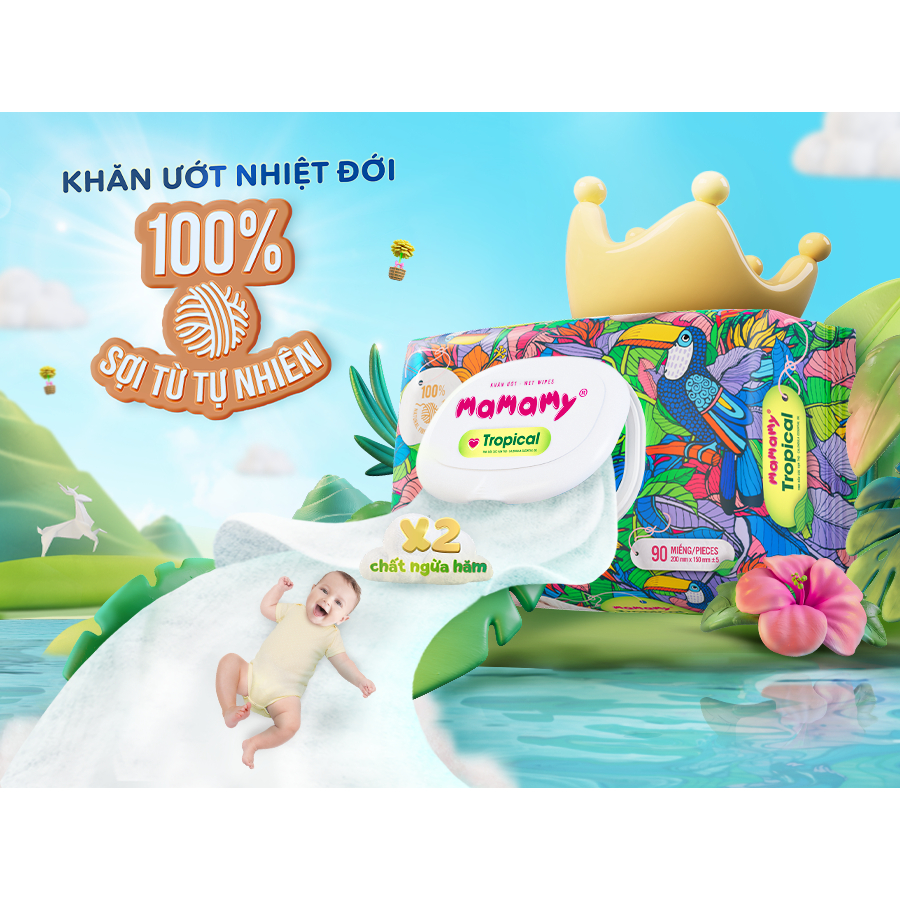 Khăn ướt Mamamy Tropical 100% sợi tự nhiên 90 tờ, dautayshop.vn