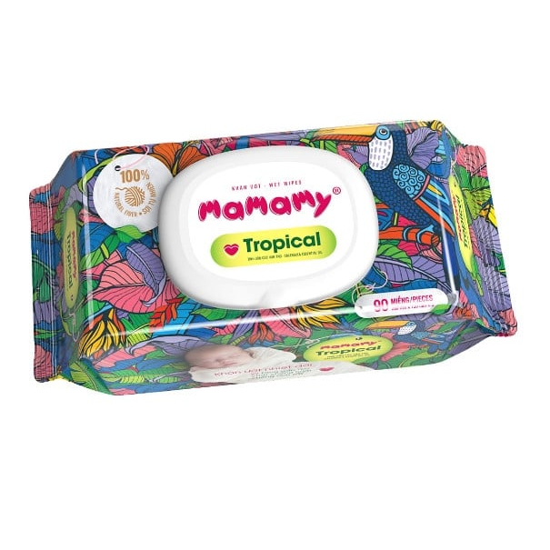 Khăn ướt Mamamy Tropical 100% sợi tự nhiên 90 tờ, dautayshop.vn