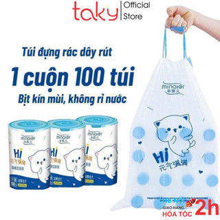 Túi Đựng Rác - Taky, 100 Túi Có Quai Rút, Tự Huỷ Sinh Học, Kích Thước 45 x 50 cm, Sạch Sẽ, Siêu Dai, Chịu Nhiệt. 5625