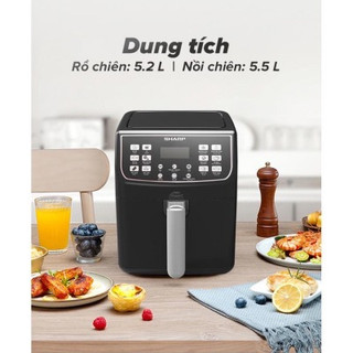 Nồi chiên không dầu sharp kf-af55ev-bk chống dính 5.5l, nồi điện tử, mh led