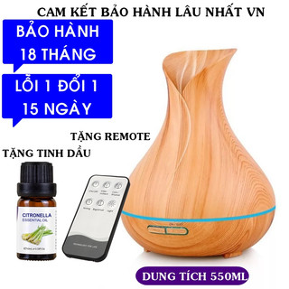 Máy xông tinh dầu đèn xông tinh dầu bình hoa tuylip 550ml bh 18 tháng tặng tinh dầu và remote