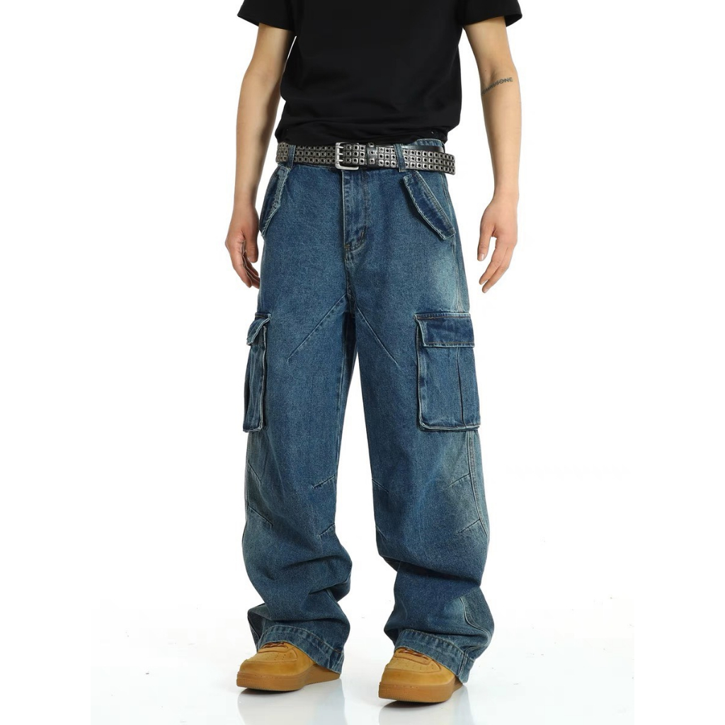 Quần Jean PERI Denim Túi Hộp cá tính Nam Nữ Unisex - quần jean ống Suông rộng Phong Cách form rộng Ulzzang GIDI
