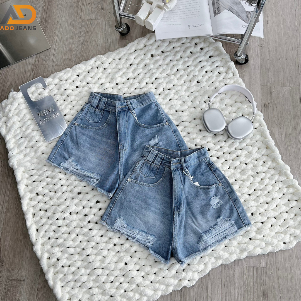 Quần short jean nữ rách cá tính có Bigsize 3XL, quần bò nữ lưng cao ADO JEANS (Mã X84) | BigBuy360 - bigbuy360.vn