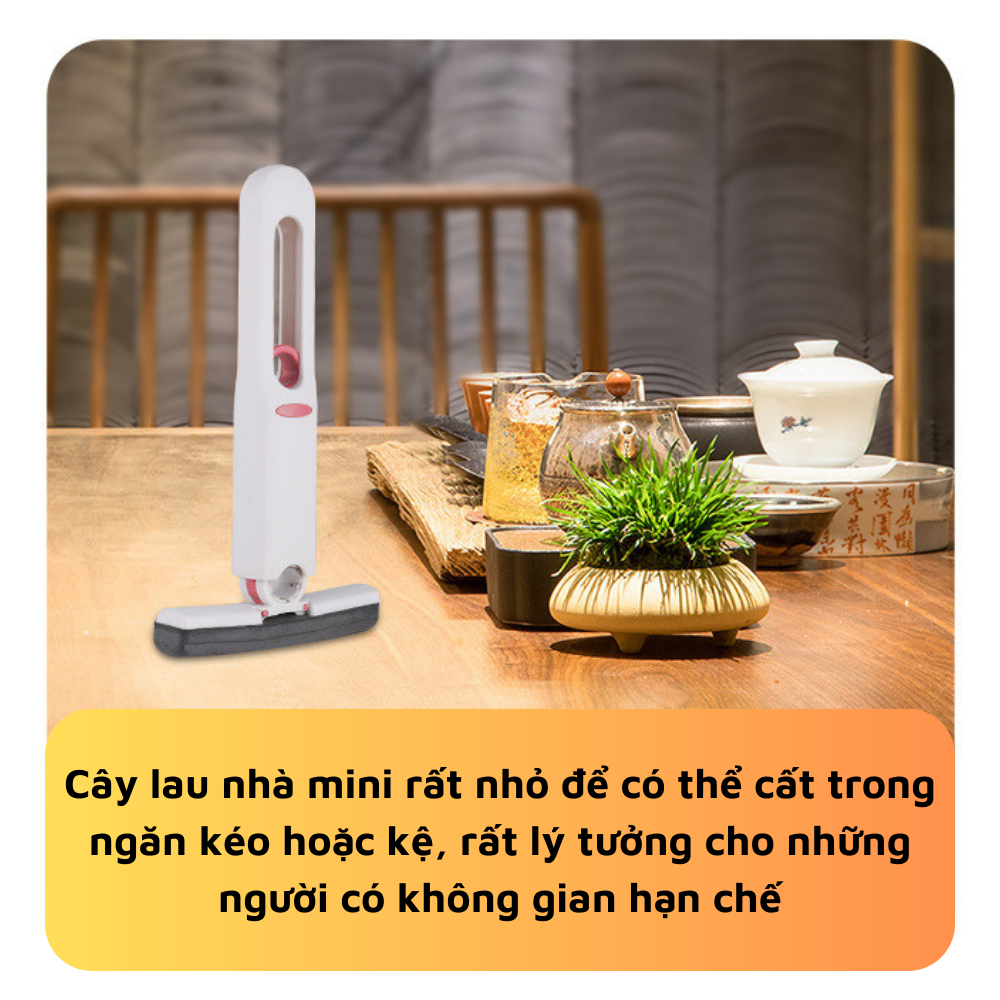 Cây Lau Bàn Mini Gấp Gọn Tự Vắt Thông Minh 25cm, Bọt Biển Siêu Thấm Hút