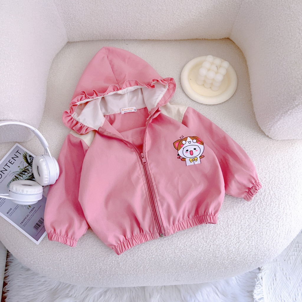 Áo khoác gió kèm mũ xinh siêu đáng yêu cho bé gái từ 8-20kg