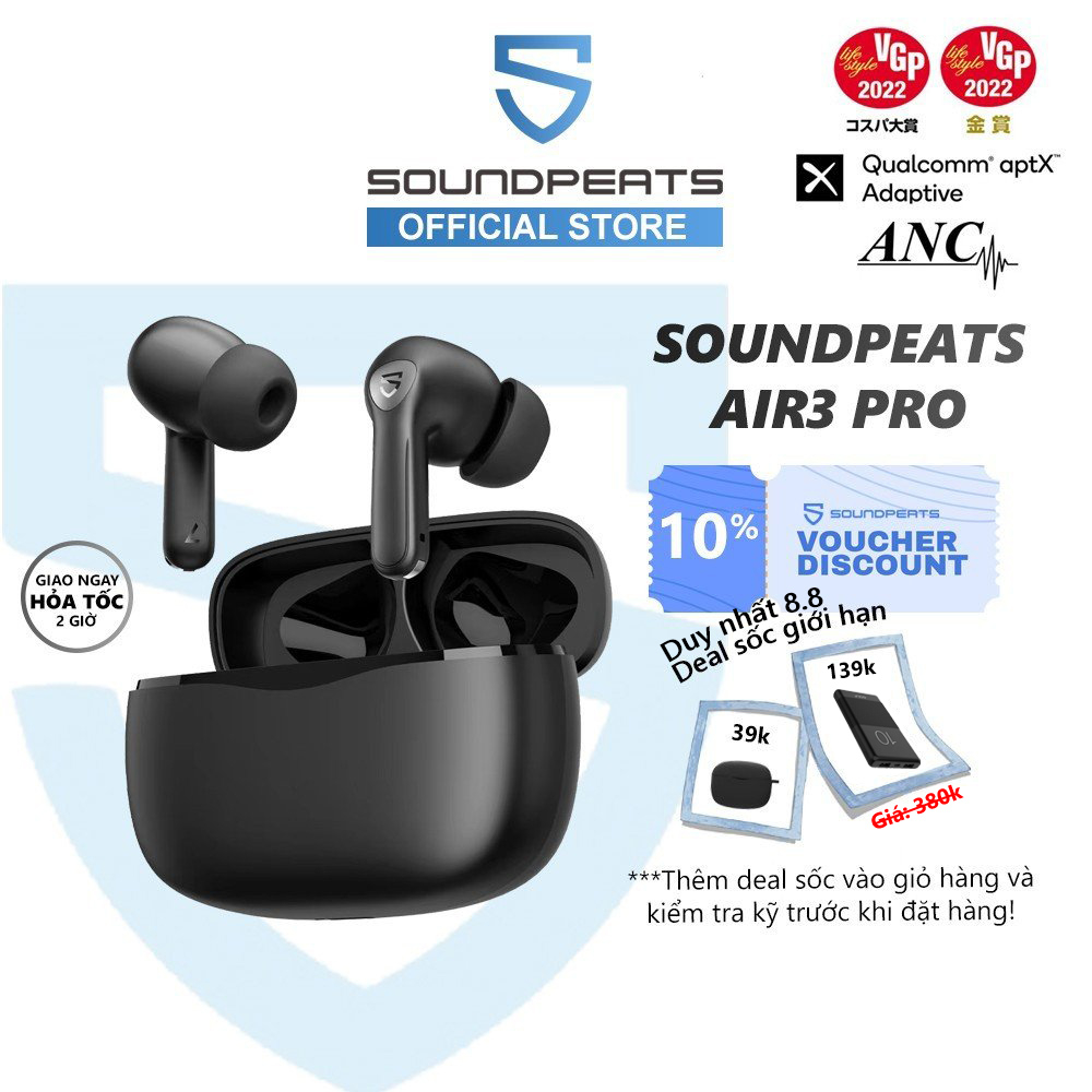 Tai Nghe True Wireless SoundPEATS Air3 Pro Hyrid ANC QCC3046 Bluetooth 5.2