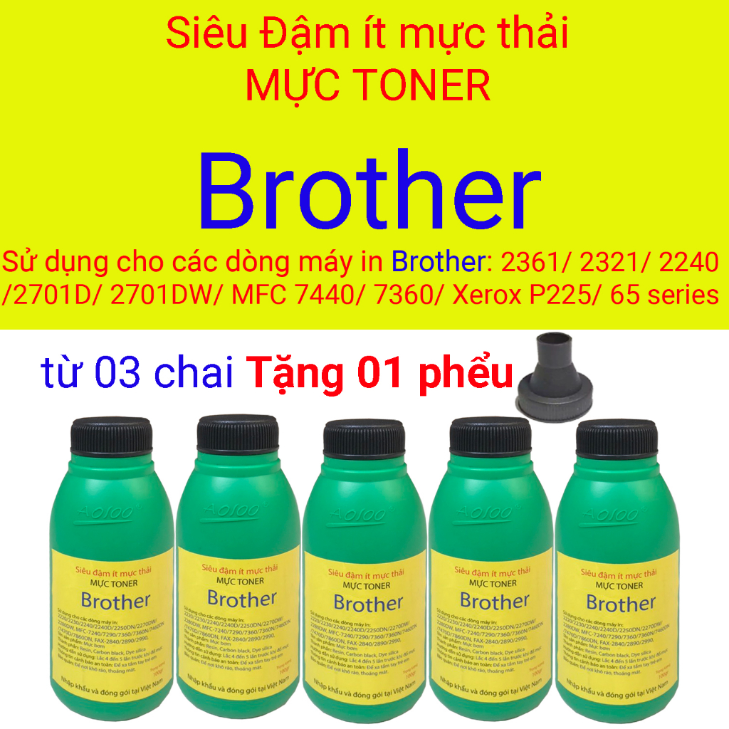 TẶNG 01 PHỂU ĐỔ MỰC mua 03chai Mực Nạp Brother Siêu Nét TN2385-TN2280-TN1010-TN3448- TN B022 (HL2130/2240/2270/2321/..)