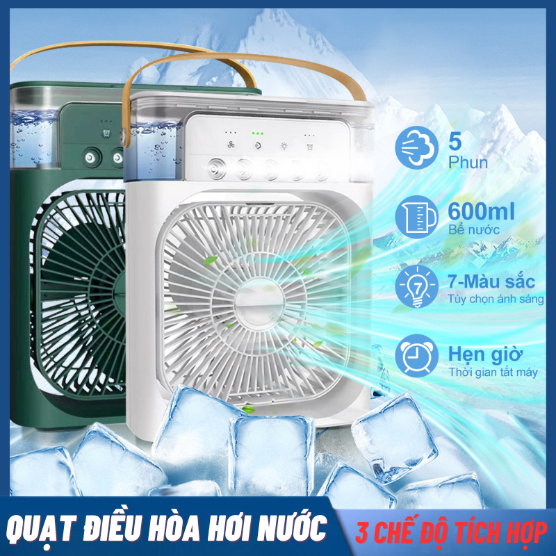 Quạt Điều Hòa, Quạt Hơi Nước Mini Để Bàn 3 Chế Độ Tích Hợp Led , Quạt Phun Sương Mini Dung Tích Bể Nước Lớn