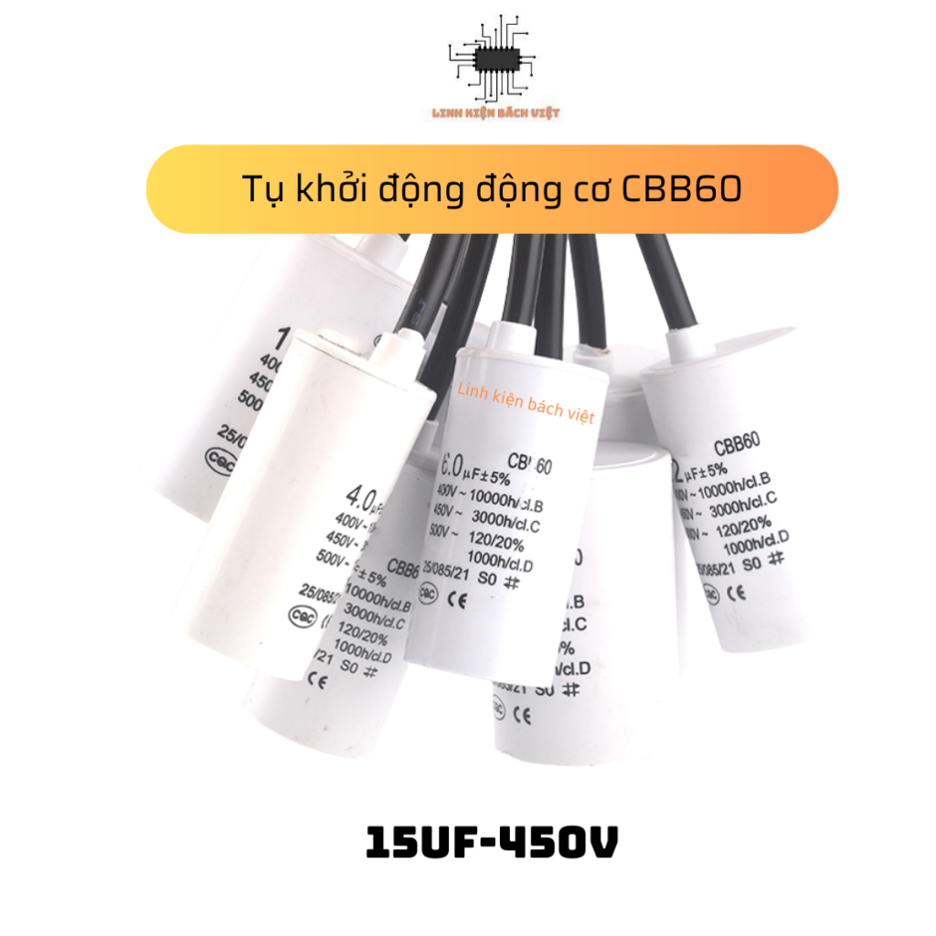 Tụ khởi động 15uF 450V CBB60 SENJU trắng