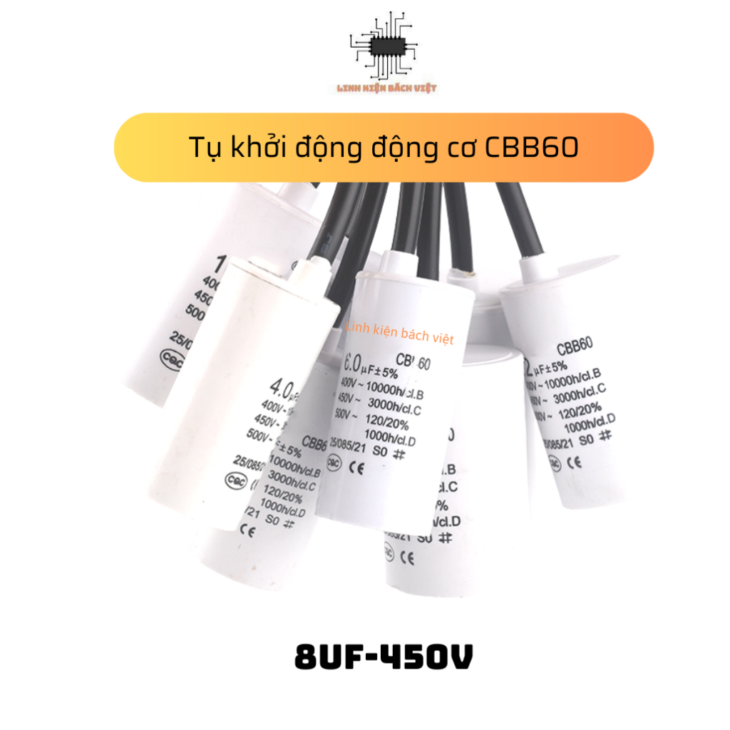 Tụ khởi động 8uF 450V CBB60 SENJU trắng