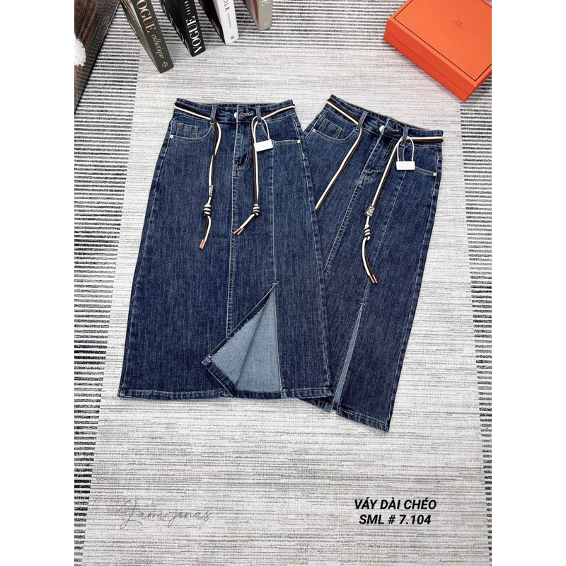 Chân váy jean dài co dãn xẻ tà kèm dây các mẫu hot hàng QCCC