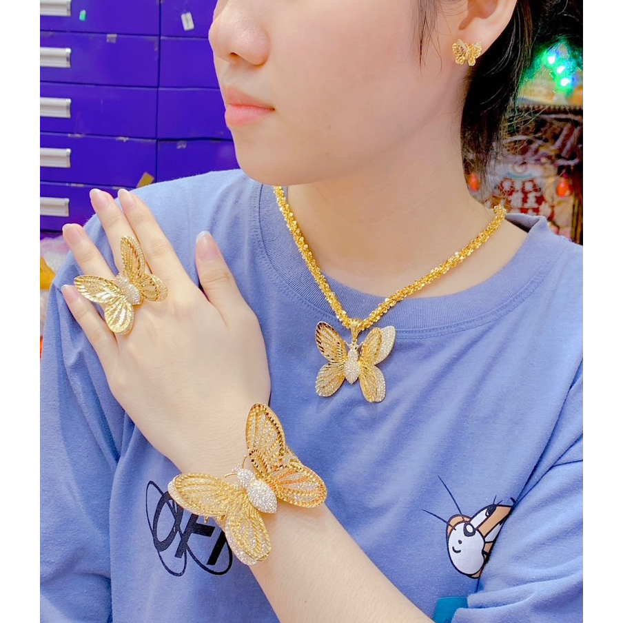 Bộ Trang Sức 5 Món Cánh Xoè Mạ 18k Sang Trọng - Trang Sức Queen