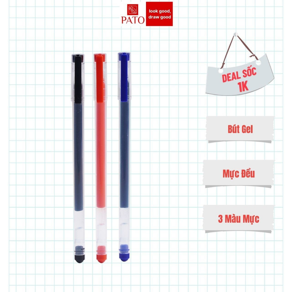 Bút Gel Ngòi 0.5mm Văn Phòng Phẩm PATO Màu Đen Đỏ Xanh B65
