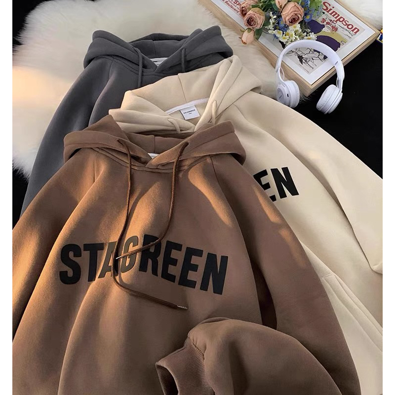 Áo hoodie form rộng tay bồng mũ hai lớp - STAGREEN