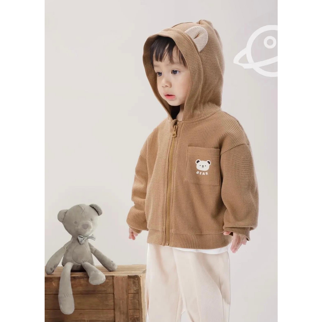 ÁO KHOÁC BEAR 2 MÀU DỄ THƯƠNG CHẤT LIỆU TĂM TỔ ONG CHO BÉ TRAI BÉ GÁI