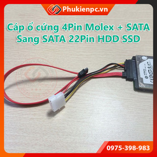 Cáp nối dài SATA + Power 4Pin Molex sang SATA 22Pin HDD SSD dùng cho máy tính cấp nguồn, truyềnn dữ liệu DATA cho ổ cứng