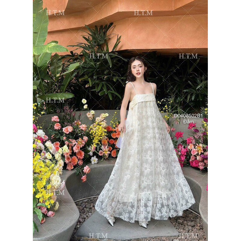 Đầm 2 dây lật ngực dáng dài phối hoa [tmthouse]