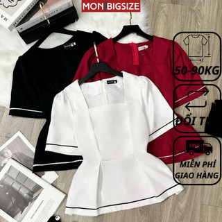  Áo bigsize nữ kiểu peplum cổ vuông dự tiệc đi chơi chất cotton MON big size 50 - 90kg