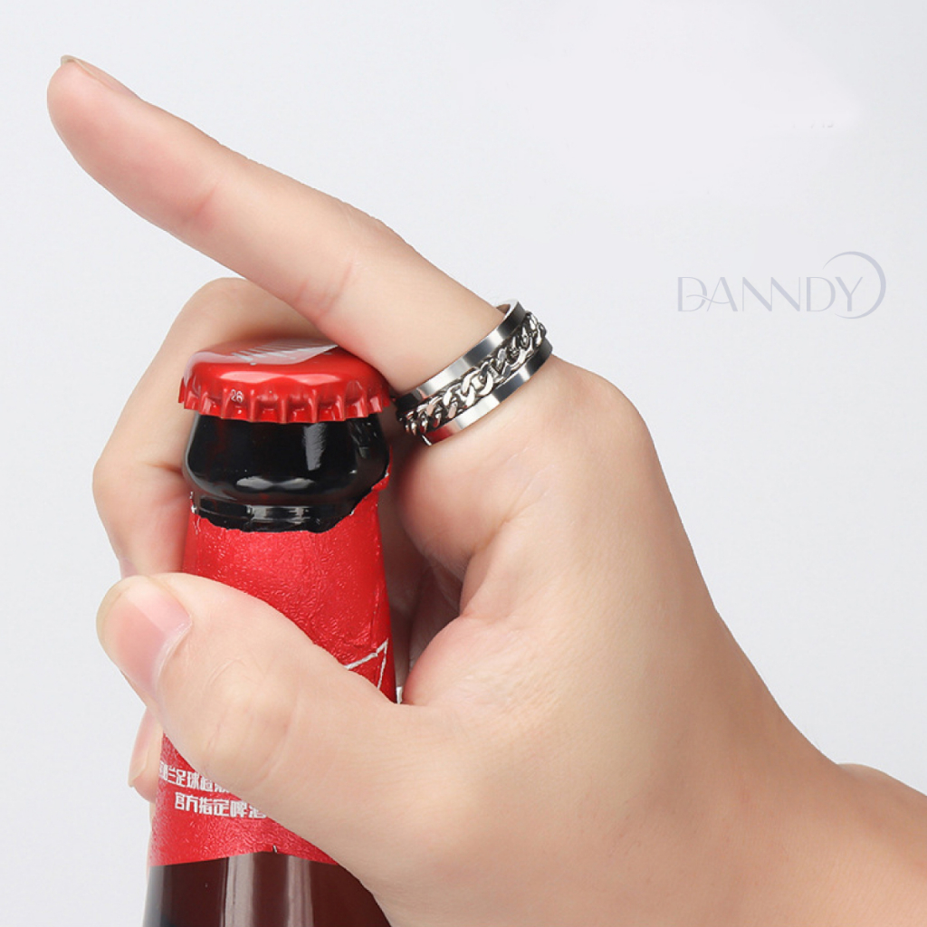 Nhẫn Titan Không Gỉ Nam Nữ. Nhẫn Xoay Phối Dây Xích. Nhẫn Nam Đẹp Màu Đen Bạc | Dandy