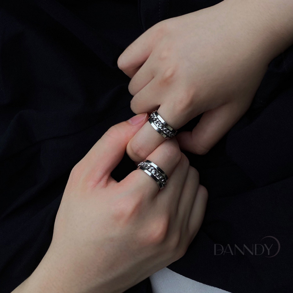 Nhẫn Titan Không Gỉ Nam Nữ. Nhẫn Xoay Phối Dây Xích. Nhẫn Nam Đẹp Màu Đen Bạc | Dandy
