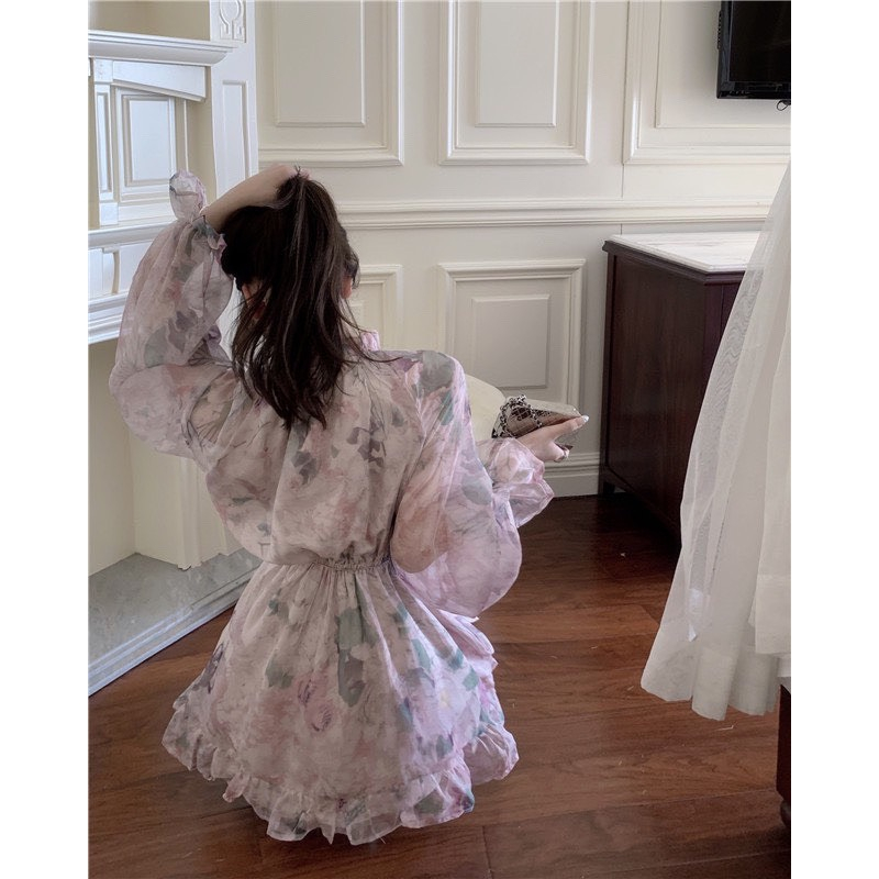 Đầm hoa tay phồng phong cách tiểu thử hàn quốc thời trang nữ