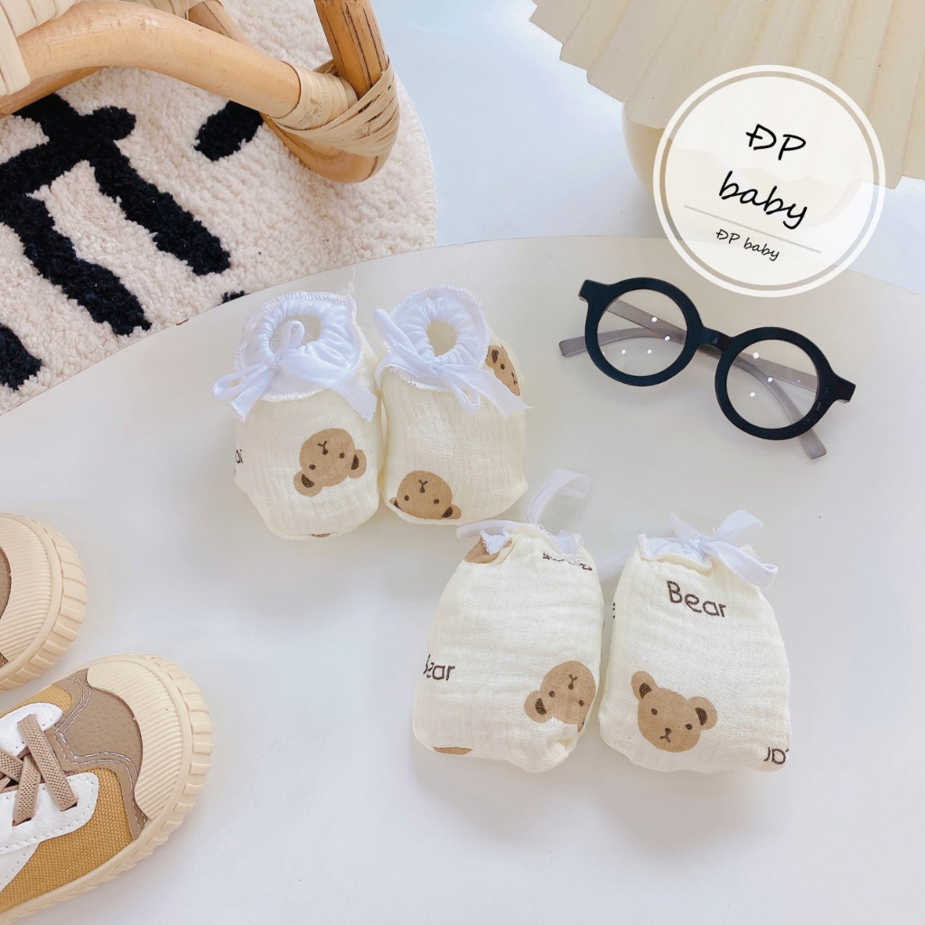 Bao tay cho bé sơ sinh vải xô muslin bao chân tất vớ trẻ em trai gái cao cấp 2X MART