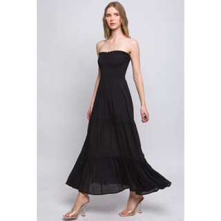 THANH LÝ MỚI 100% - Đầm Ống Maxi Đi Biển Love Tree Sz S - Màu đen - Chất Linen (Hàng VNXK)