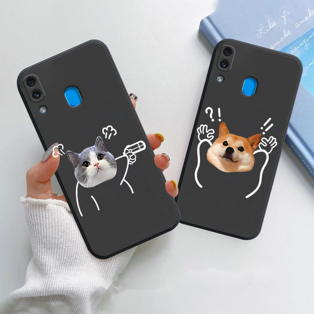 Ốp lưng Samsung A20, A30, M20 silicon mềm bảo vệ camera hình cặp đôi dễ thương, mèo chó hoạt hình